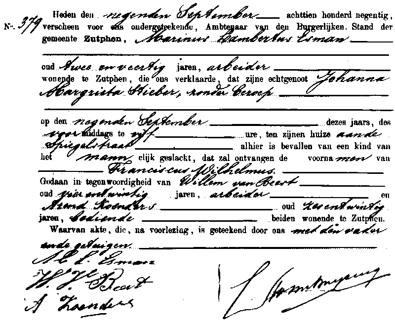 18900909 geb akte 379 Franciscus W zv ML Esman - JM Stieber